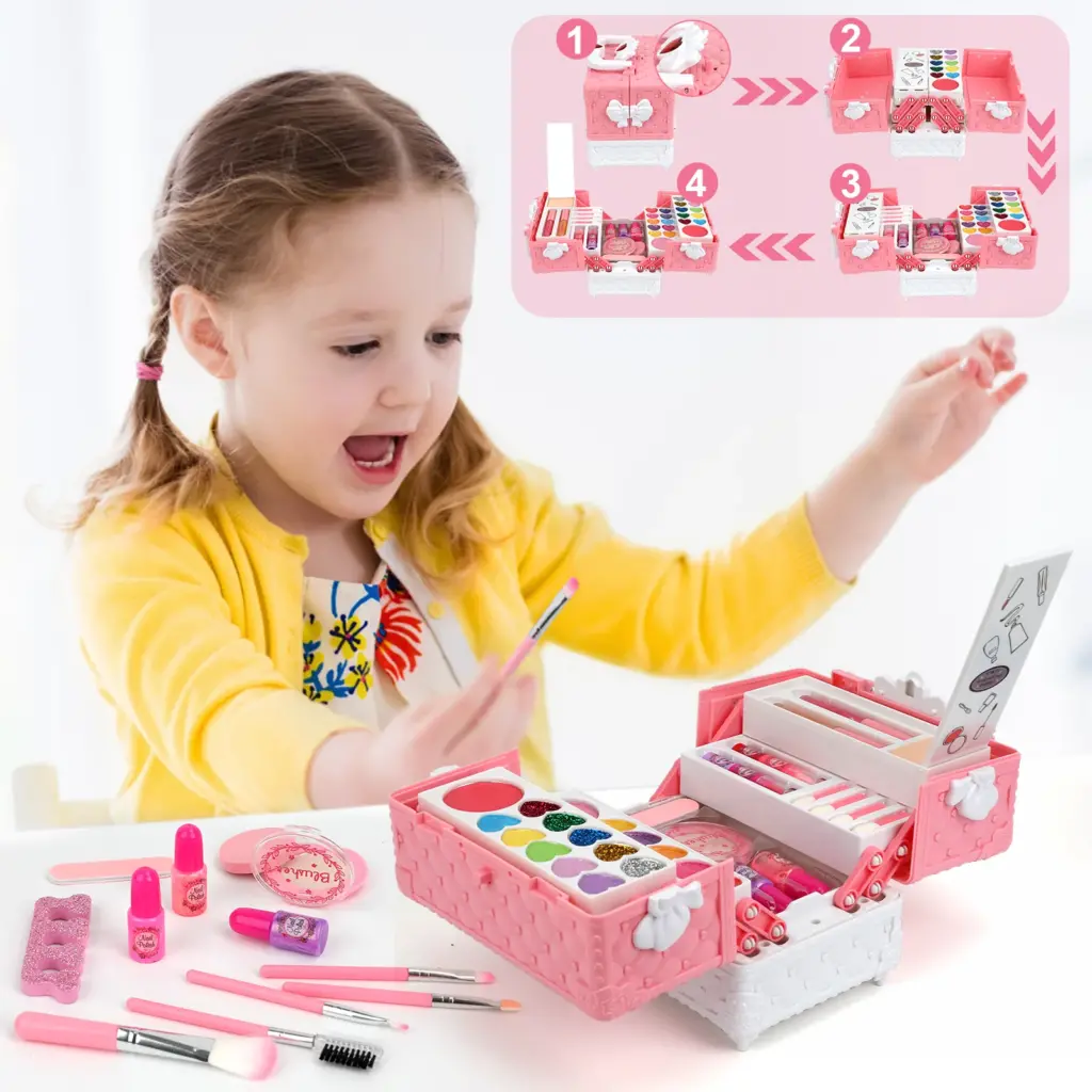 Safe Kids Makeup Essentials: A colorful palette of non-toxic and gentle products for creative young minds.