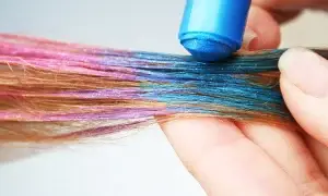 Colorful hair streaks created with Kids Hair Crayons.