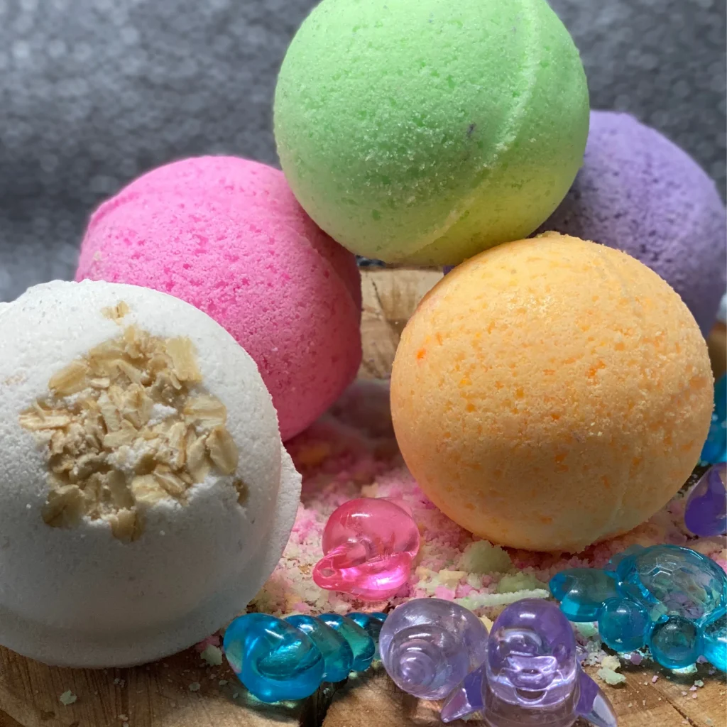 Luxurious bath bombs with essential oils for a spa-like experience.