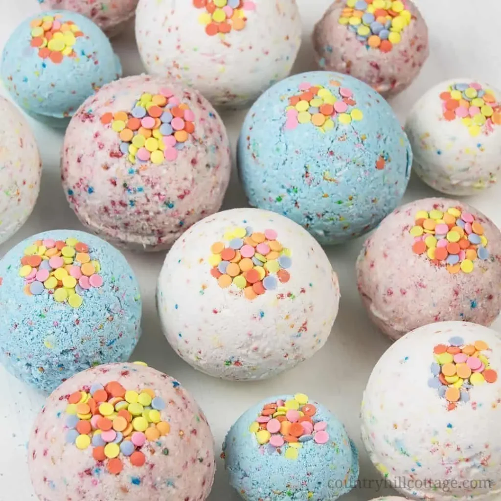 Assorted bath bombs in vibrant colors and soothing scents.