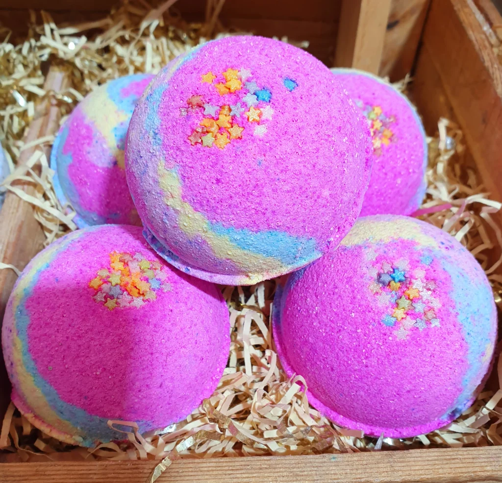 Hydrating bath bombs with skin-nourishing ingredients.