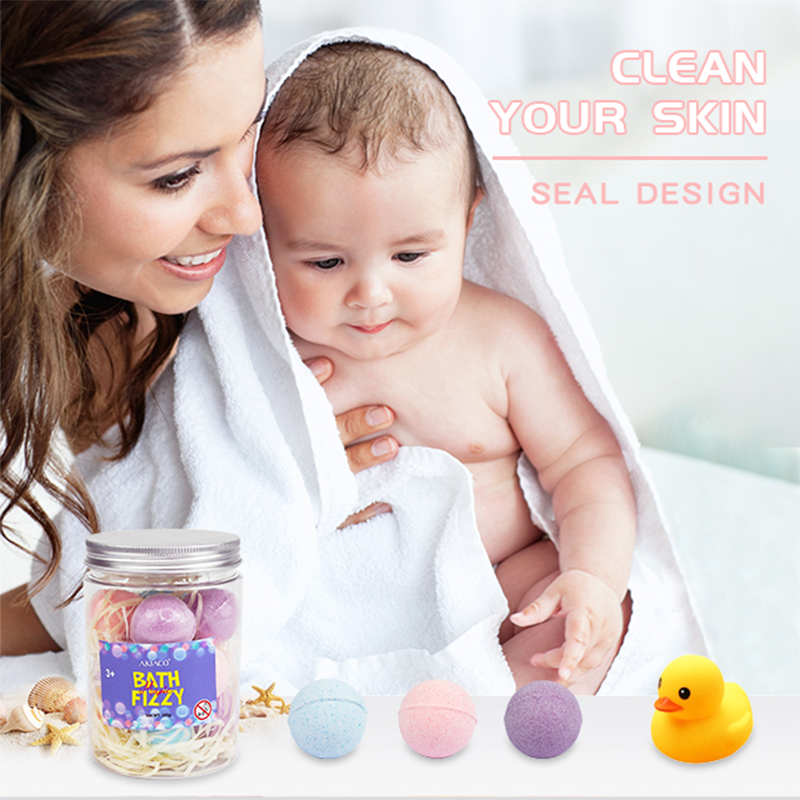 Bath bombs for kids dissolving in water, releasing safe, skin-friendly bubbles.