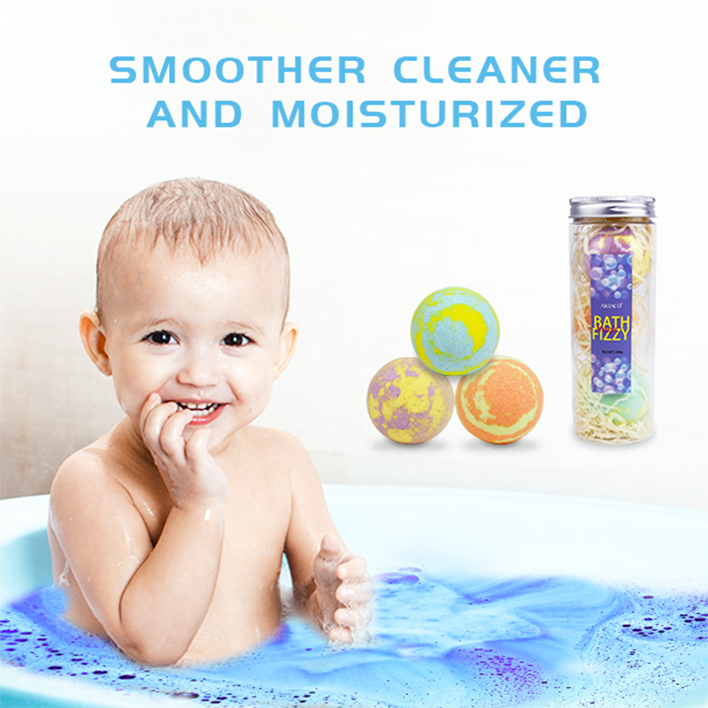Kids enjoying a bubbly bath with vibrant bath bombs designed for children.