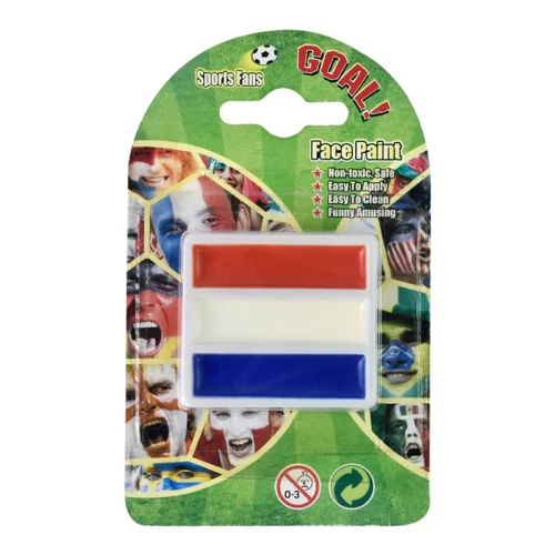 Athlete wearing face paint for sports in vibrant team colors.