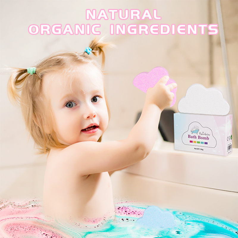 A child enjoying a bath filled with colorful foam from a Kids Bath Bomb, with a big smile on their face.