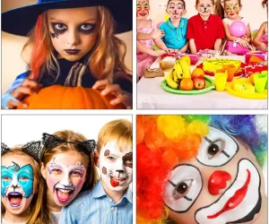 Kids' Halloween Costume with Face Paint: Spooky Fun.